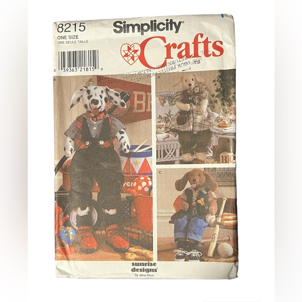 Simplicity Crafts 8215 30" Dog and clothes Sunrise Designs Sewing Pattern UNCUT